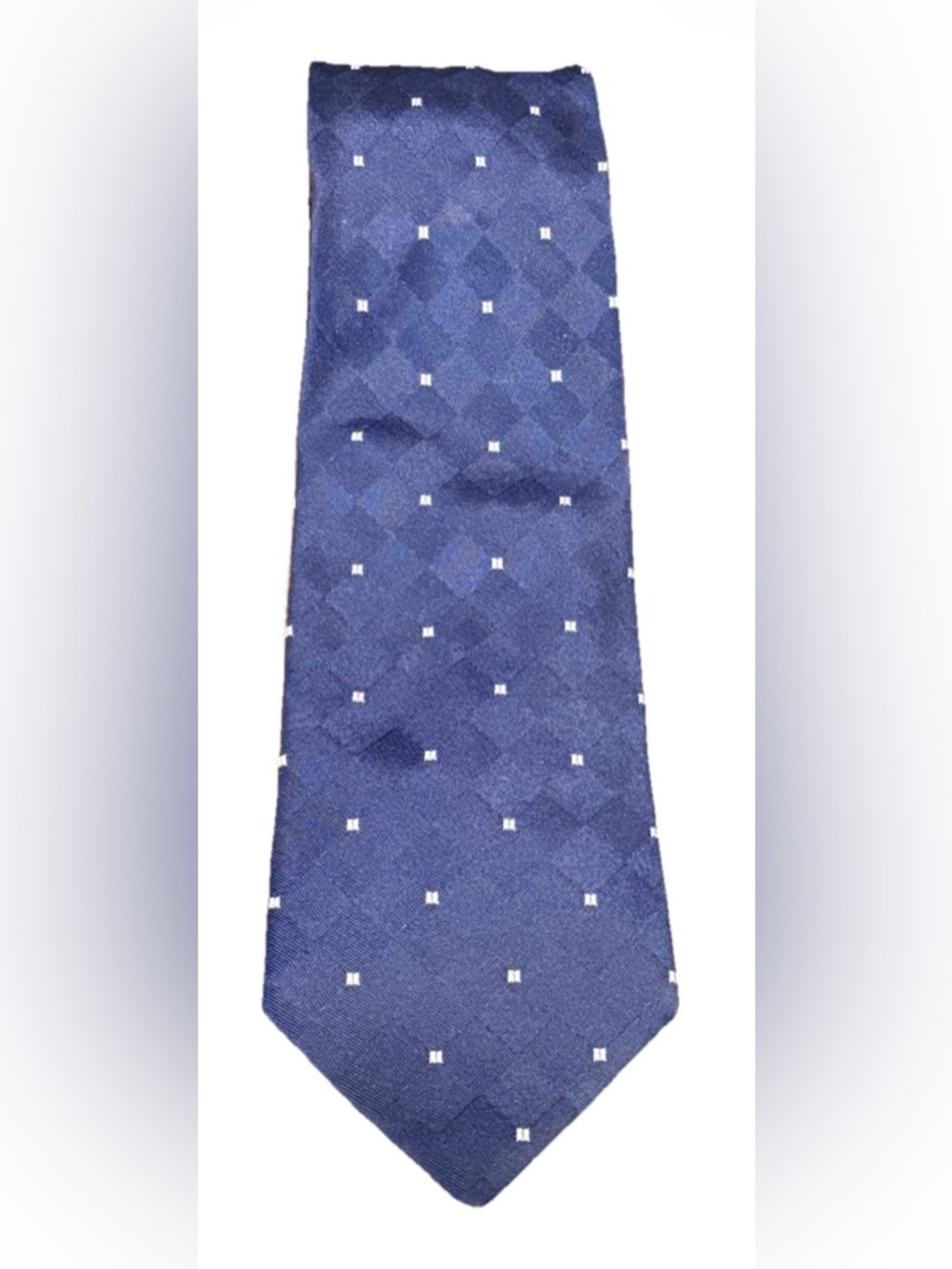 Prada Milano Vintage Silk Necktie Navy Jacquard Diamond Dot 1990s